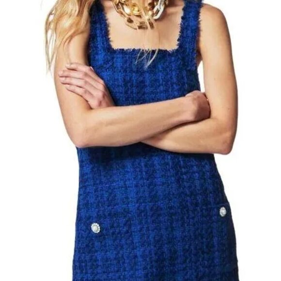 ZARA Zara Blue Tweed Dress Size M - Picture 5 of 5